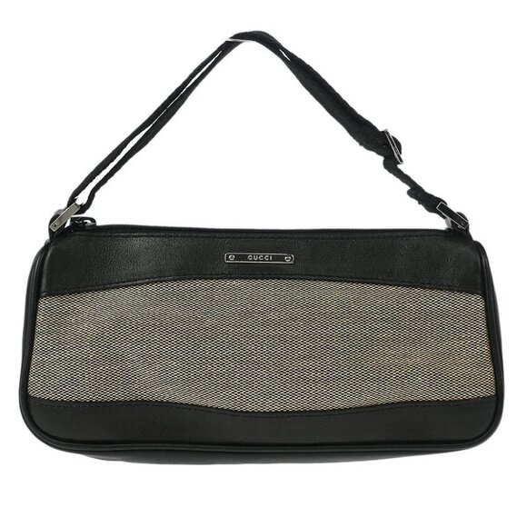 Gucci Black Leather Canvas Pouch Handbag 92820 002404 177247 - Picture 1 of 7